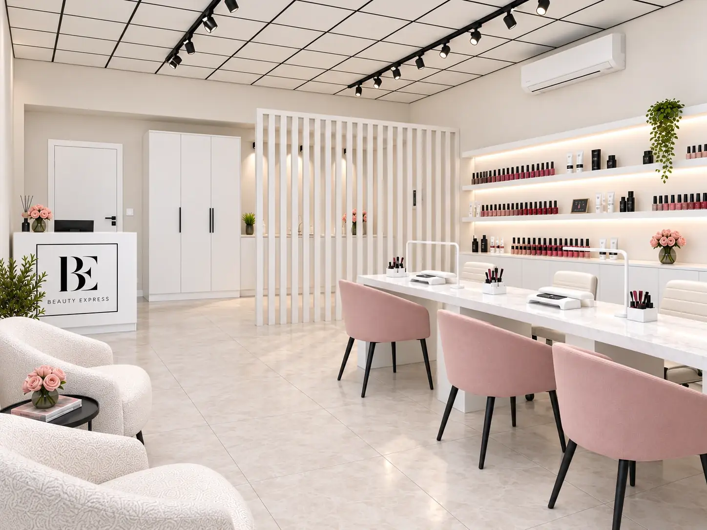 Recepcja i jasne wnętrze salonu Beauty Express w Białogardzie